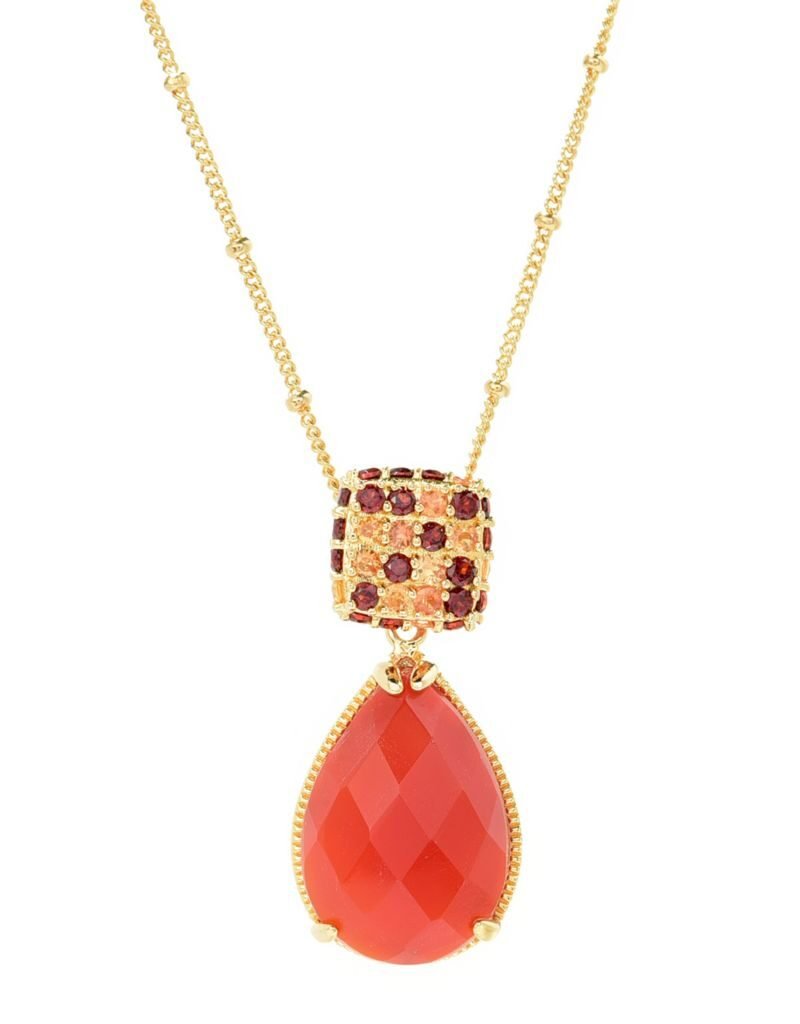 18K Gold Plated 20x14mm Chalcedony & Multi Gemstone Pendant w/ 18″+3″ Chain
