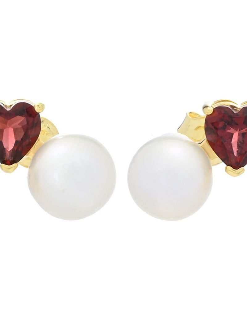 18K Gold Plated “Hollywood” Cultured Pearl & Gem “Toi et Moi” Stud Earrings