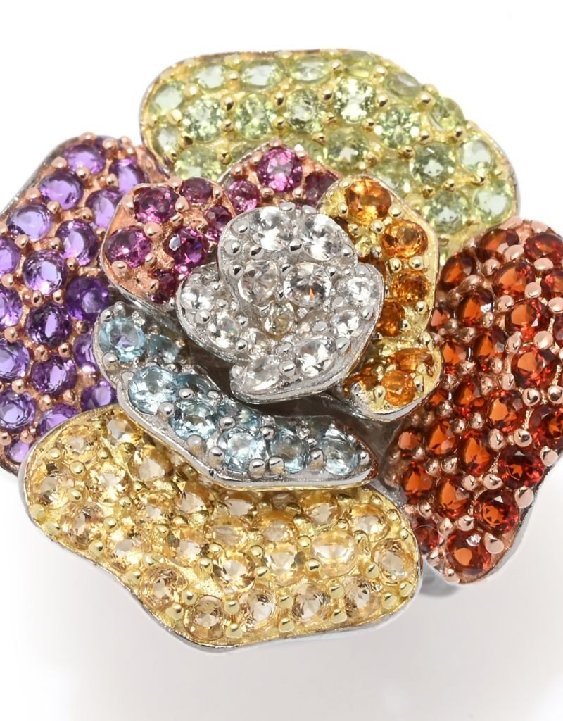 18K Gold & Platinum Plated 4.92ctw Multi Gem Blooming Flower High Set Ring